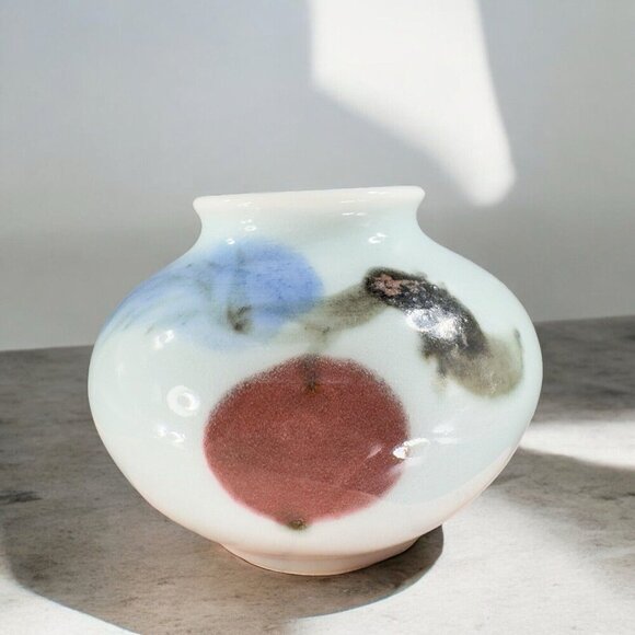 Vintage Hand Made Oriental Pottery Bud Vase Vessel Artist Marked Porcelain VTG - Picture 4 of 16